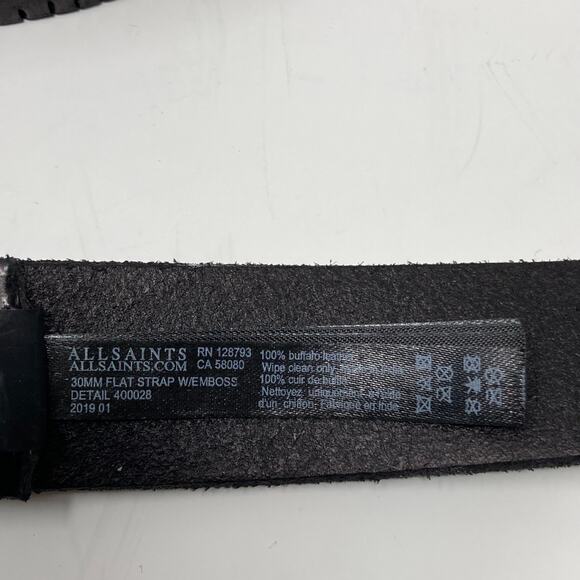 Allsaints Black Embossed Anthracite Leather Belt Size 38 AS400028 - Picture 6 of 8